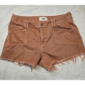 Paige Shorts Womens Denim Shorts Salmon Pink Distressed Leg 3" Size 29 Stretch